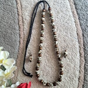 Handmade Floral Fabric Bead Jewellery Set with Wooden Beads JSFA0065