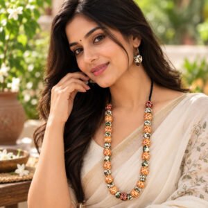 Handmade Orange Floral Beaded Necklace & Earrings Set for Women – JSFA0067