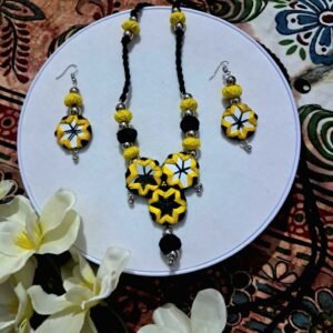 Handmade Yellow & Black Thread Necklace Set with Earrings | Boho Ethnic Jewellery – JSMI0012