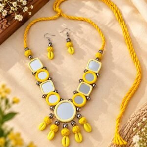 Yellow Mirror Work Necklace Set for Navratri, Garba & Dandiya – JSMI0016