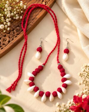 Red White Beaded Necklace Set for Navratri, Garba & Dandiya | Ananya Creations – JSMI0015