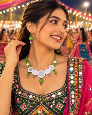 Green White Thread Jewellery Set for Navratri, Garba & Dandiya | Ananya Creations – JSMI0014