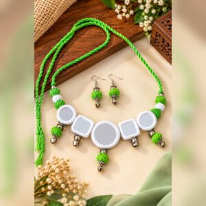 Green White Thread Jewellery Set for Navratri, Garba & Dandiya | Ananya Creations – JSMI0014