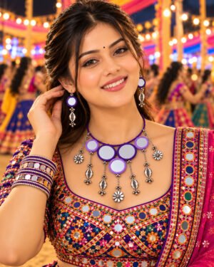 Purple Boho Mirror Jewellery Set for Navaratri & Dandiya Nights – JSMI0019