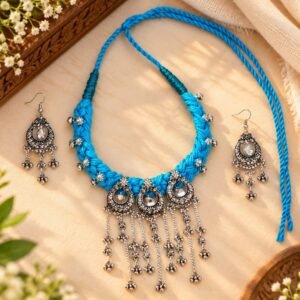 Turquoise Blue Boho Necklace Set for Navratri Garba & Dandiya – JSOX0020